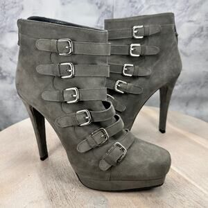 Stuart Weitzman Iron Lady Gray Suede Buckle Platform Boots Women’s 8.5